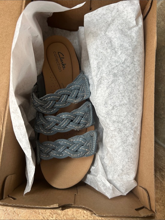 Clarks Shoes - Clarks Blue Braided Leather Triple-Strap Sandals